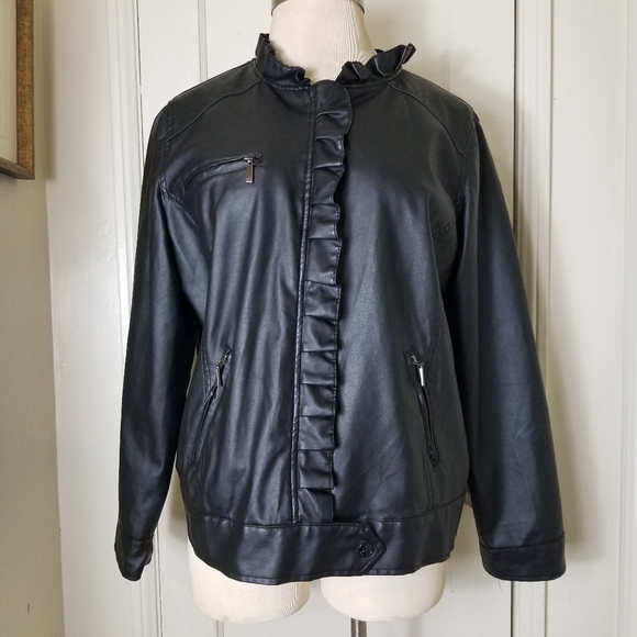 Dollhouse Jackets & Blazers - DOLLHOUSE 2X black faux leather long sleeve zipper snap closure jacket
